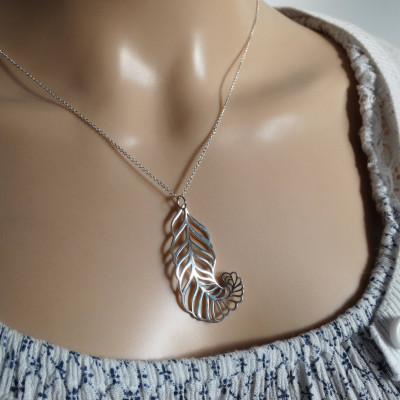Silver Feather Necklace, Sterling Silver