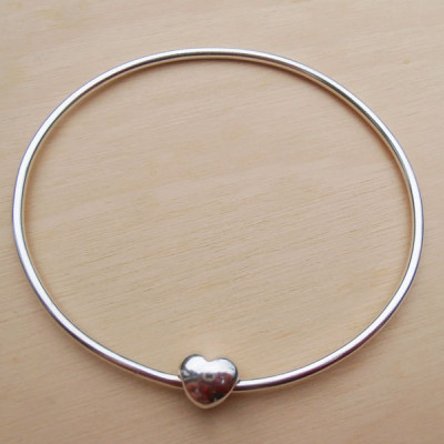 Silver Heart Bangle - Sterling Silver