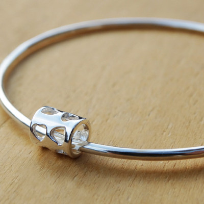 Silver Heart Bead Bangle - Sterling Silver