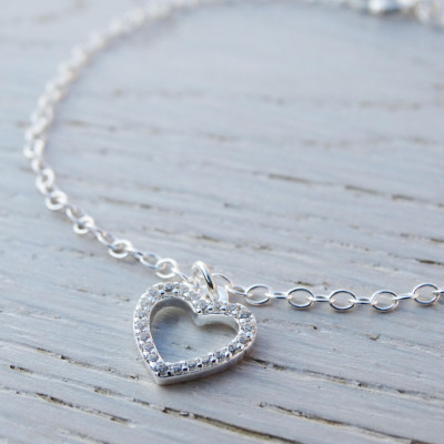 Silver Heart Bracelet, Cubic Zirconia & Sterling Silver