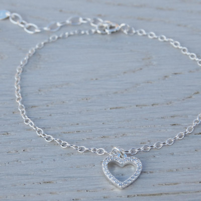 Silver Heart Bracelet, Cubic Zirconia & Sterling Silver