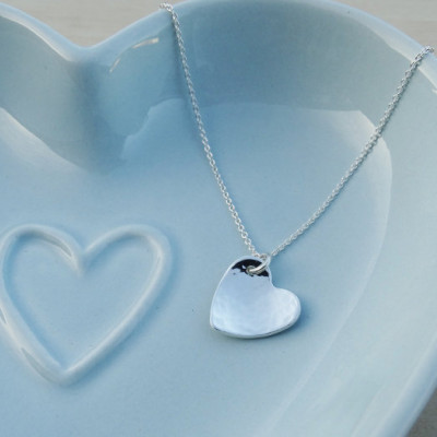 Silver Heart Necklace - Hammered - Sterling Silver