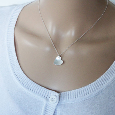 Silver Heart Necklace - Hammered - Sterling Silver