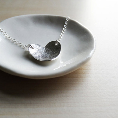 Silver Heart Necklace With Leaf Pattern - Sterling Silver