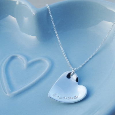 Silver Heart Necklace With Personalised Word - Sterling Silver