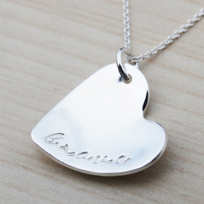 Silver Heart Necklace With Personalised Word - Sterling Silver