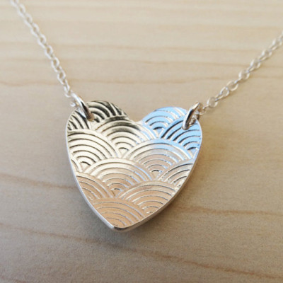 Silver Heart Necklace With Rainbow Pattern - Sterling Silver