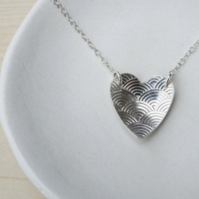 Silver Heart Necklace With Rainbow Pattern - Sterling Silver