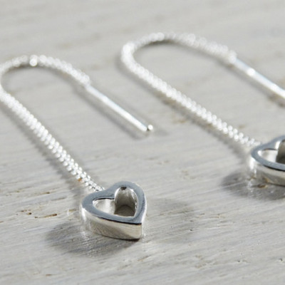 Silver Heart Threader Earrings - Sterling Silver