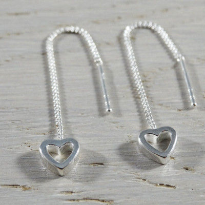 Silver Heart Threader Earrings - Sterling Silver
