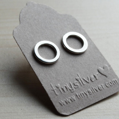 Silver Hoop Studs - Sterling Silver Circle Earrings