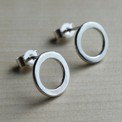 Silver Hoop Studs - Sterling Silver Circle Earrings