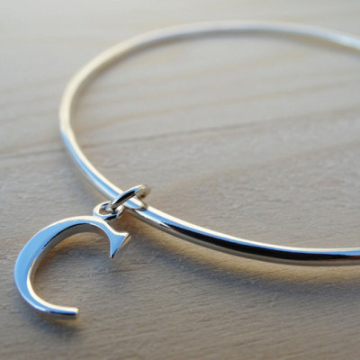 Silver Initial Bangle - Sterling Silver