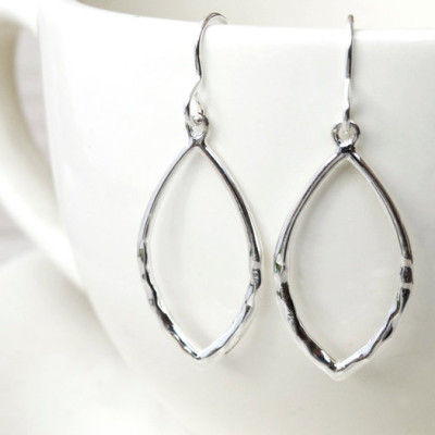 Silver Marquise Hoop Earrings - Sterling Silver