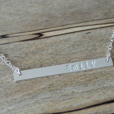 Silver Name Bar Necklace - Personalised Horizontal Bar - Sterling Silver