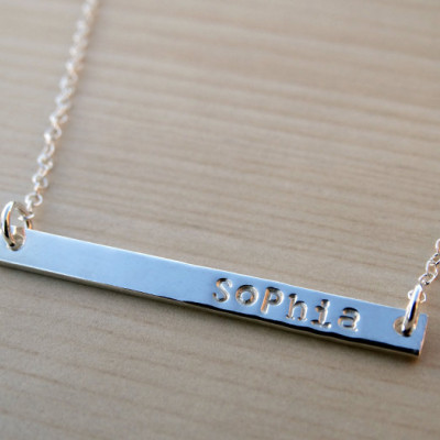 Silver Name Bar Necklace - Personalised Horizontal Bar - Sterling Silver