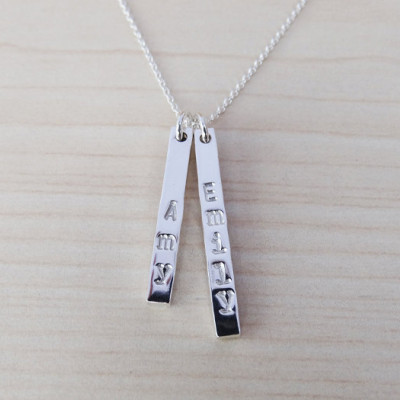Silver Name Necklace - Two Silver Sticks - Sterling Silver
