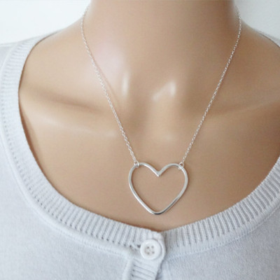 Silver Open Heart Necklace - Large Heart - Sterling Silver