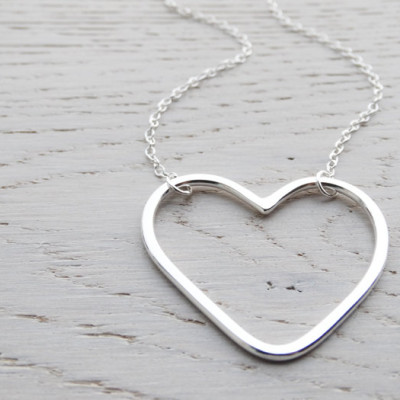 Silver Open Heart Necklace - Large Heart - Sterling Silver