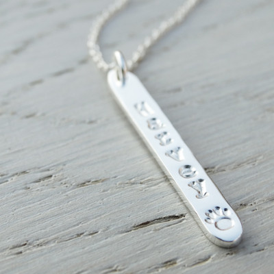 Silver Paw Print & Name Necklace - Dogs Name - Sterling Silver