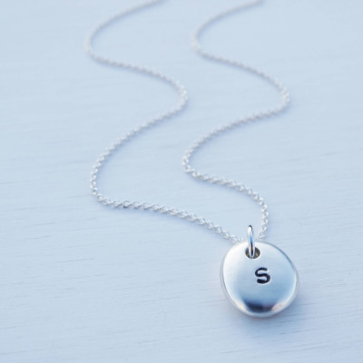 Silver Pebble Initial Necklace, Satin Finish, Solid Sterling Silver