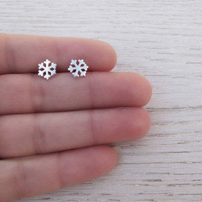 Silver Snowflake Stud Earrings, Sterling Silver
