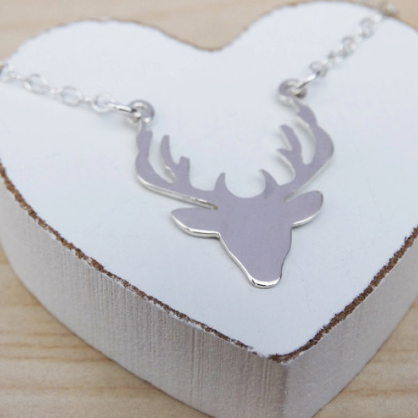 Silver Stag Head Necklace - Sterling Silver