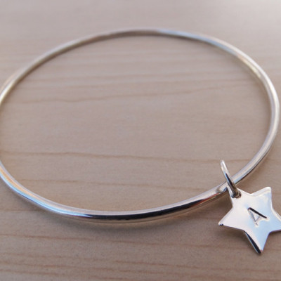Silver Star Bangle With Initials, Sterling Silver