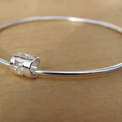 Silver Star Bead Bangle - Sterling Silver