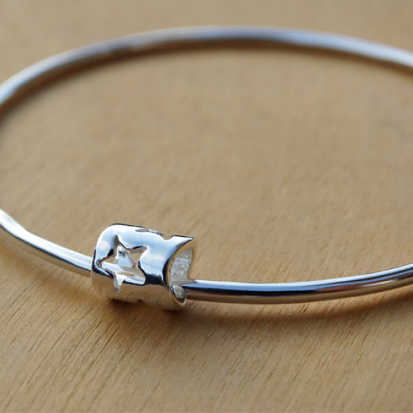Silver Star Bead Bangle - Sterling Silver