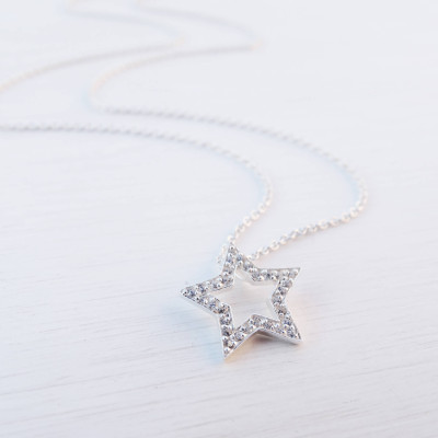 Silver Star Necklace, Cubic Zirconia, Sterling Silver