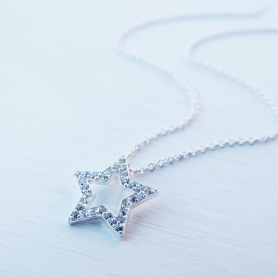Silver Star Necklace, Cubic Zirconia, Sterling Silver