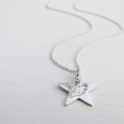 Silver Star Necklace, Hammered Finish, Sterling Silver