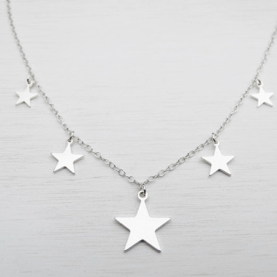 Silver Stars Necklace, Sterling Silver, 5 Stars