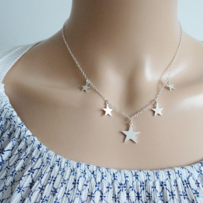 Silver Stars Necklace, Sterling Silver, 5 Stars