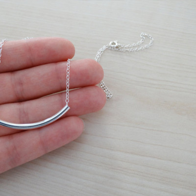 Silver Tube Necklace - Minimalist, Dainty, Simple Necklace - Sterling Silver
