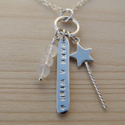 Silver Wand Necklace 'Make A Wish' - Sterling Silver