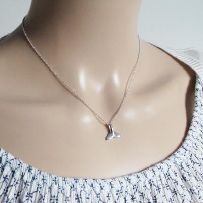 Silver Whale Tail Necklace, Sterling Silver, Mermaid Tail, Nautical Jewellery