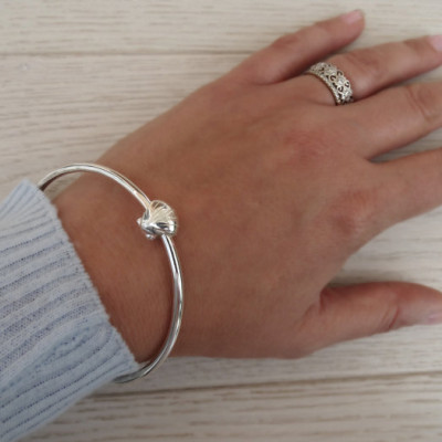 Solid Silver Bangle & Silver Seashell Bead - Sterling Silver