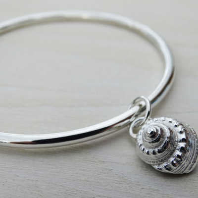 Solid Silver Bangle & Silver Winkle Seashell - Sterling Silver