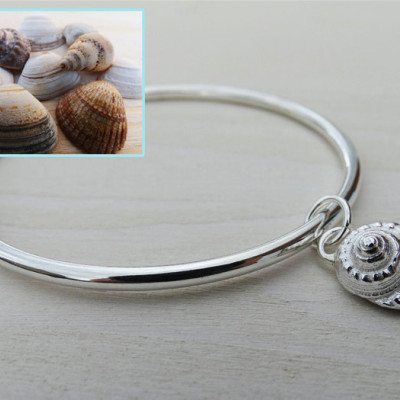 Solid Silver Bangle & Silver Winkle Seashell - Sterling Silver