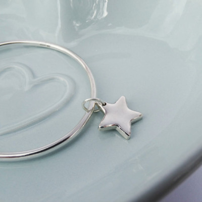 Solid Silver Bangle & Star, Sterling Silver