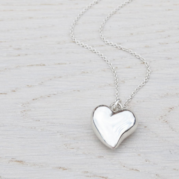 Solid Silver Heart Necklace ~ 3D Heart ~ Sterling Silver
