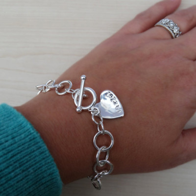 Sterling Silver Link Bracelet With Heart