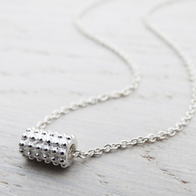 Textured Silver Bead Necklace - Sterling Silver
