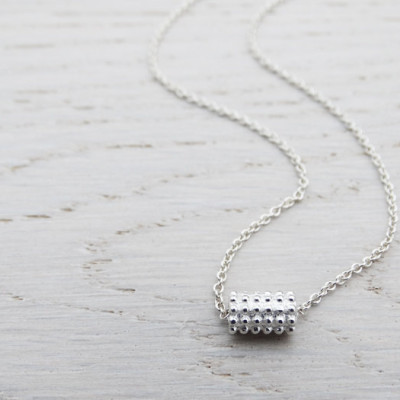 Textured Silver Bead Necklace - Sterling Silver