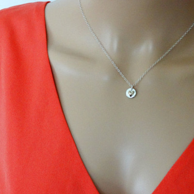 Tiny 18ct Gold Heart & Silver Circle Necklace - Sterling Silver