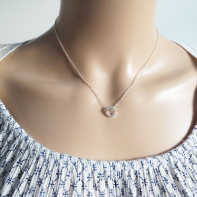 Tiny Circle Necklace, Cubic Zirconia, Sterling Silver