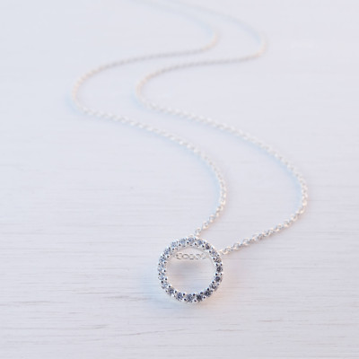 Tiny Circle Necklace, Cubic Zirconia, Sterling Silver