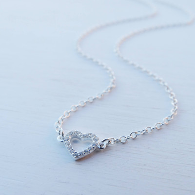 Tiny Heart Necklace, Cubic Zirconia, Sterling Silver
